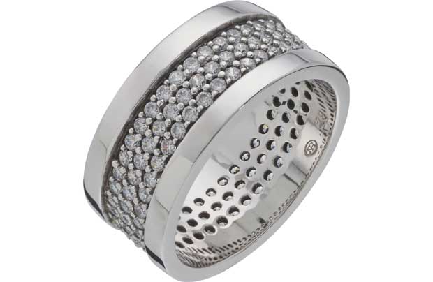 Sterling Silver Cubic Zirconia 3 Row Band Ring