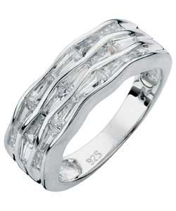Sterling Silver Cubic Zirconia Baguette Wave Ring