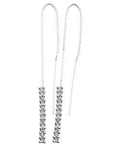Sterling Silver Cubic Zirconia Bar Pull Through Earrings