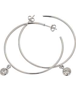 Sterling Silver Cubic Zirconia Charm Hoop Earrings