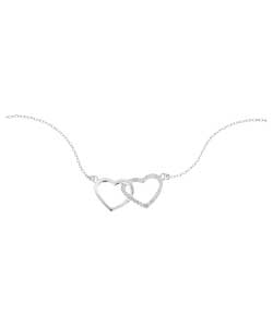 sterling Silver Cubic Zirconia Double Heart Necklet