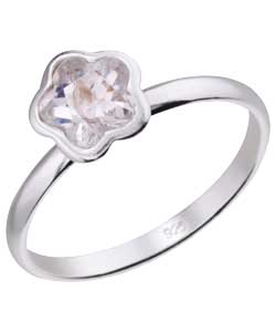Sterling Silver Cubic Zirconia Flower Stacker Ring