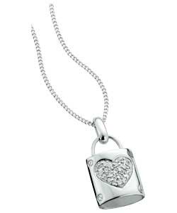 sterling Silver Cubic Zirconia Heart Padlock Pendant