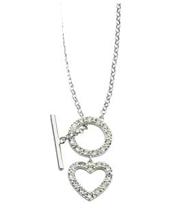 sterling Silver Cubic Zirconia Heart T-Bar Necklet