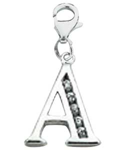 sterling Silver Cubic Zirconia Initial Charm - Letter A