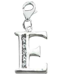 sterling Silver Cubic Zirconia Initial Charm - Letter E