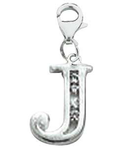 sterling Silver Cubic Zirconia Initial Charm - Letter J