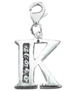 sterling Silver Cubic Zirconia Initial Charm - Letter K