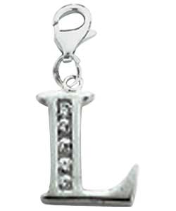 sterling Silver Cubic Zirconia Initial Charm - Letter L