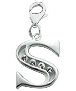 sterling Silver Cubic Zirconia Initial Charm - Letter S