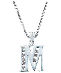 Sterling Silver Cubic Zirconia Initial M Pendant