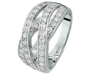 Sterling Silver Cubic Zirconia Multi Crossover Band Ring
