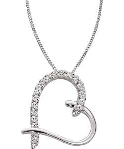 Silver Cubic Zirconia Open Heart Pendant