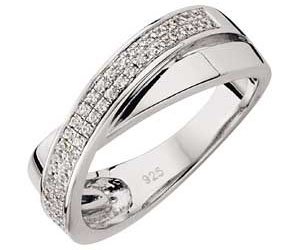 Sterling Silver Cubic Zirconia Pave Crossover Band Ring