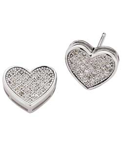 Sterling Silver Cubic Zirconia Pave Heart Stud Earrings