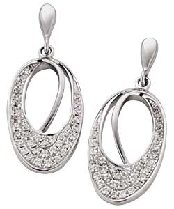 Sterling Silver Cubic Zirconia Pave Oval Drop