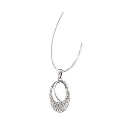 Sterling Silver Cubic Zirconia Pave Oval Pendant