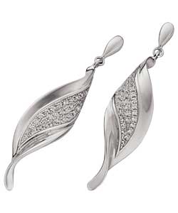 Sterling Silver Cubic Zirconia Pave Wave Drop Earrings