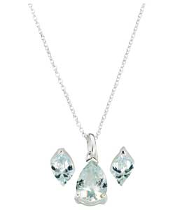 sterling Silver Cubic Zirconia Pear Pendant and Earring Set