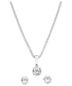 sterling Silver Cubic Zirconia Pendant and Earrings Set