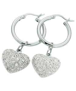 sterling Silver Cubic Zirconia Puffed Heart Earrings