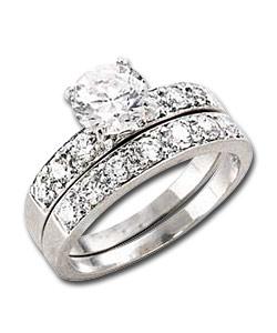 sterling Silver Cubic Zirconia Ring Set - Size Small (L)