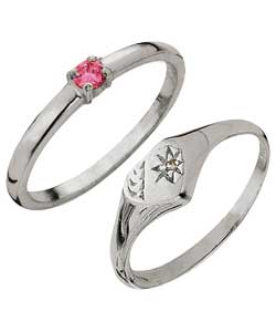 Sterling Silver Cubic Zirconia Rings - Set of 2