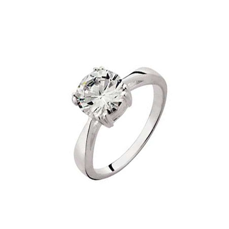 Sterling Silver Cubic Zirconia Round Solitaire Ring