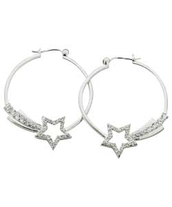 sterling Silver Cubic Zirconia Shooting Star Hoop Earrings