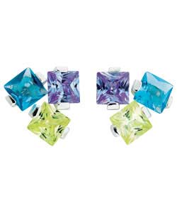 Sterling Silver Cubic Zirconia Square Stud Earrings