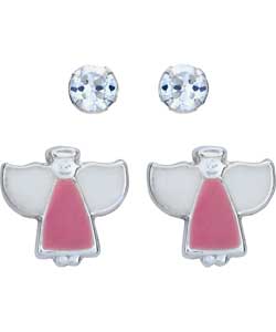 Sterling Silver Cubic Zirconia Stud and Angel