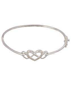 Sterling Silver Cubic Zirconia Triple Heart Bangle