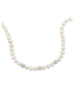sterling Silver Cultured Pearl and Glitterball Necklet