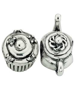 sterling Silver Cupcake Charm and Teapot Charm
