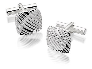 Sterling Silver Diagonal Stripe Square Cufflinks