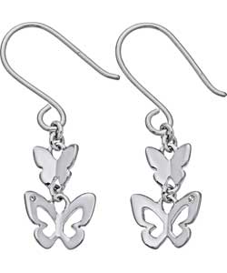 Sterling Silver Diamond Butterfly Drop Earrings