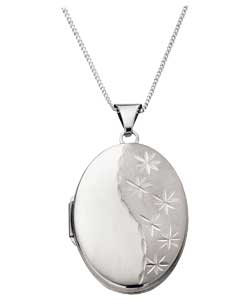Sterling Silver Diamond Cut Sandblast Oval Locket Pendant