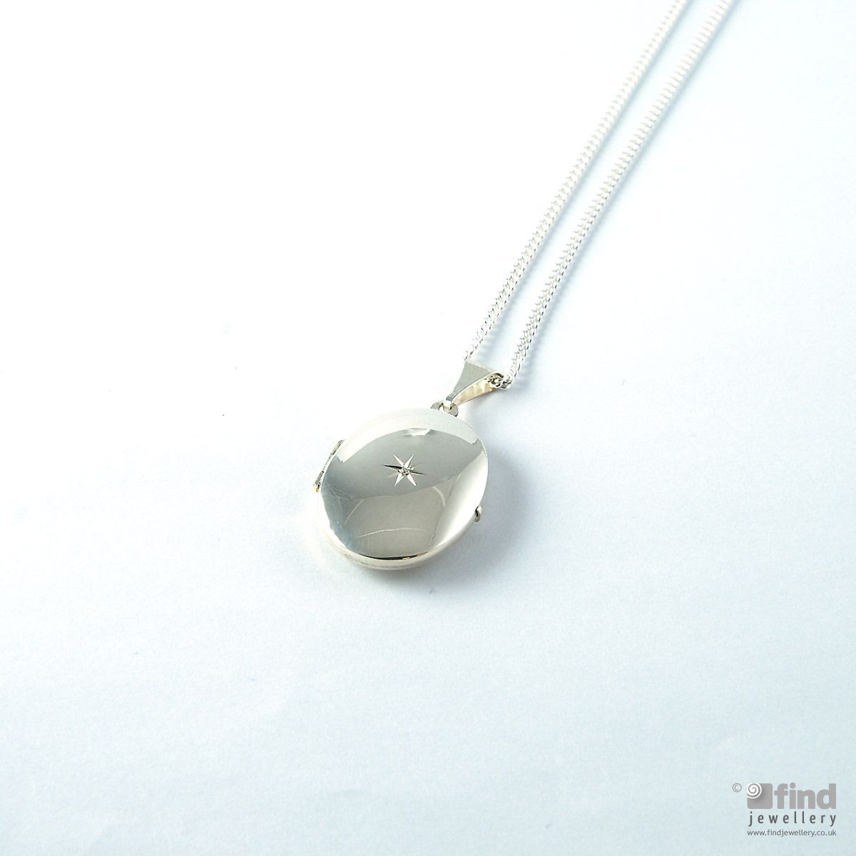 Sterling Silver Diamond Oval Locket