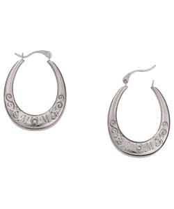 Sterling Silver Diamond Set Mum Scroll Creole Earrings