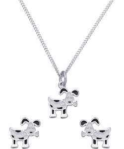 Sterling Silver Dog Pendant and Earring Set