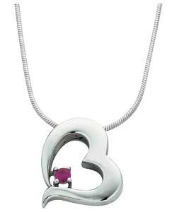 Sterling Silver Double Loop Created Ruby Heart Pendant