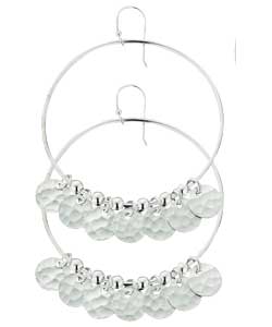 Sterling Silver Drop Hoop Disc Earrings