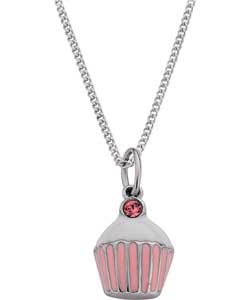 Sterling Silver Enamel and Crystal Cupcake Pendant