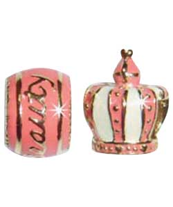 Sterling Silver Enamel Beauty and Crown Charms - Set of 2