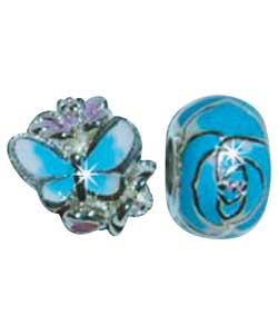Sterling Silver Enamel Charms - Butterfly and Flower