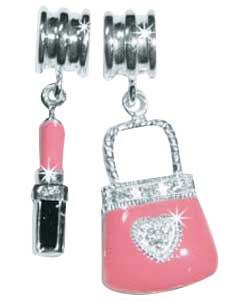 Silver Enamel Charms - Lipstick and Handbag