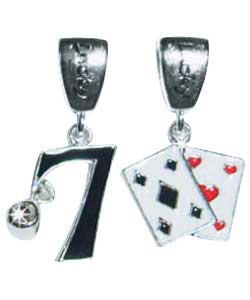 Sterling Silver Enamel Charms - Lucky 7 and Playing Cards
