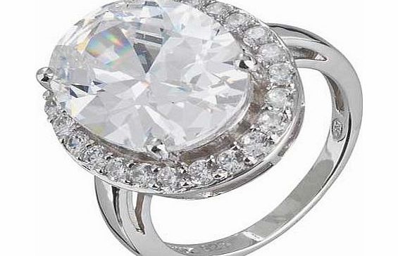 Sterling Silver Extra Large Oval CZ Ring - Size M