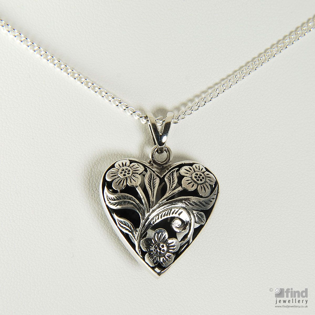 Sterling Silver Flower Heart Pendant