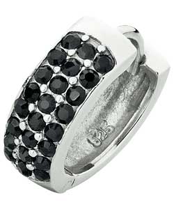Sterling Silver Gents 3 Row Black Crystal Huggie Earring
